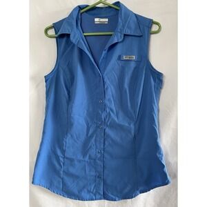 Columbia PFG Shirt Womens‎ Blue Sz Med Tamiami Sleeveless  Vest Fishing Hiking